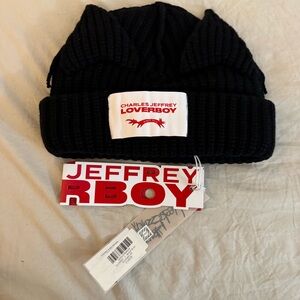 NEW NWT AUTHENTIC Charles Jeffrey LOVERBOY Chunky Ears Beanie Hat Black